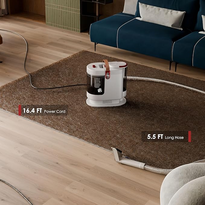 Portable Upholstery and Carpet Cleaner Machine, 15Kpa Spot Cleaner Deep Cleans Pet Stains, Couch Cleaner with 3 Tools and Self-Cleaning System for Area Rugs, Furniture, Stair, Car, Scarlet