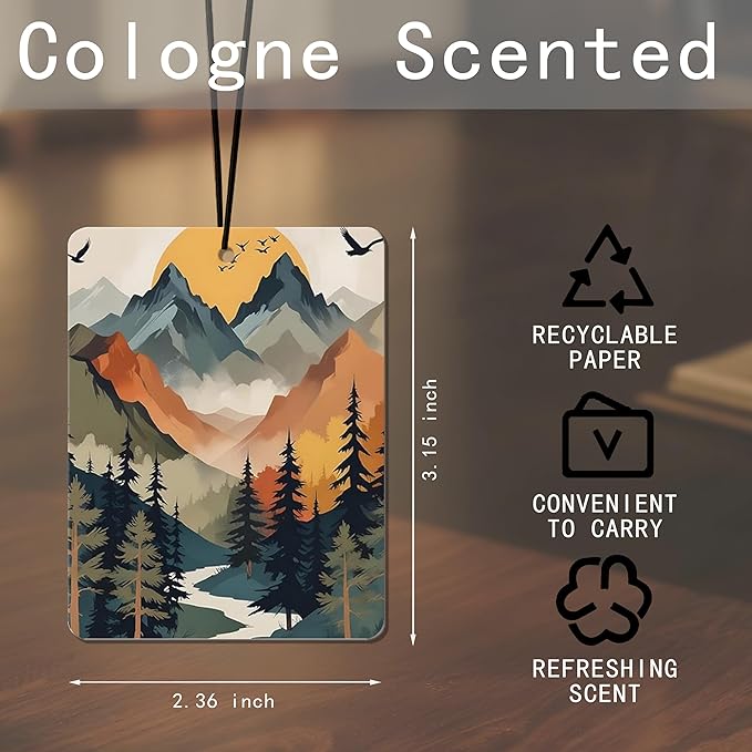 Mountain Landscape Car Air Freshener 4 Pcs, Nature - Themed Hanging Air Freshener for Cars, Closet, Drawer, Scenic Car & Home Decor for Nature Lovers, Gift for Outdoor Enthusiasts
