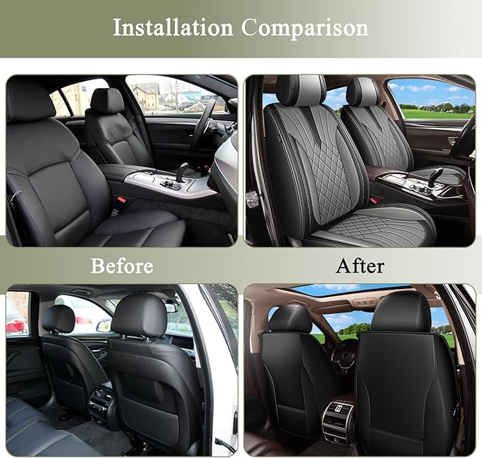 Car Seat Covers Front Pair for Honda Pilot 2005-2016: Breathable Perforated Leather Seat Cover (Black & Grey)