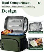 Insulated Lunch Bag for Men & Women, 9L Leakproof Lunch Box Soft Cooler Tote with 5 Pockets, 600D Oxford, EVA Lining, Adjustable Strap for Work, Picnic, Beach&Travel-Green