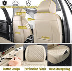 Chezope Leather Seat Covers, Beige Car Seat Covers Front Pair, Breathable Car Seat Protectors, Wear-Resistant Car Accessories, Universal Fit for Most Cars,SUVs Truck (Beige-Diamonds, Front Pair)