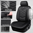 CAR PASS Luxury Nappa Leather Front Seat Covers, Waterproof 3D Foam Seat Covers with Lumbar Support, Breathable Auto Seat Cover Airbag Compatible Universal Fit for Sedan SUV Van Truck, All Black