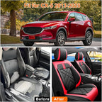 CX-5 Car Seat Covers Custom Fit for Mazda CX-5 2013-2025 2026, Full Coverage Leather Waterproof Breathable Seat Covers, Automotive Seat Protectors, Airbag Compatible(2 Front Seats, Red & Black)