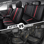 CAR PASS Leather Mesh Car Seat Covers Full Set, 3D Foam Breathable Luxury Mesh Leather Seat Covers Full Set, Universal Fit for Cars Trucks SUV, Airbag Compatible, Anti Slip Seats 5 Black Red