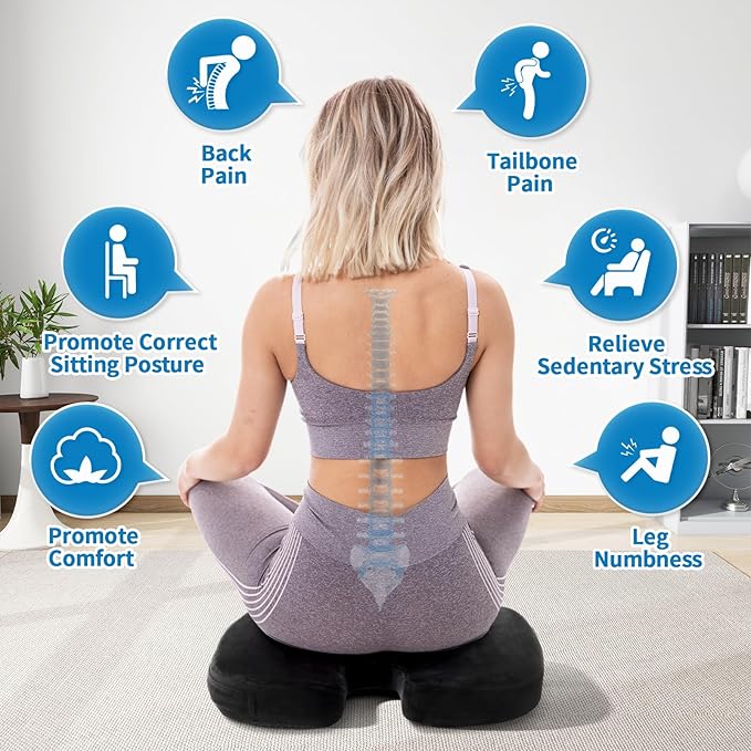 Car Seat Cushion, Memory Foam Cushion Non Slip for Wheelchair, Cars, Desk, Gaming & Office Chairs, Ergonomic Cushions Pad for Tailbone Pain Relief Sciatica & Back Support, Black