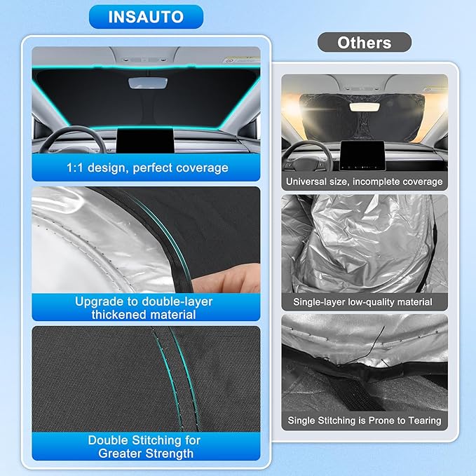 INSAUTO Custom Fit Windshield Sun Shade Accessories for Toyota Highlander 2008-2013, Foldable Front Window Sunshade, UV & Heat Reflector, Keeps Interior Cool, Includes Storage Bag