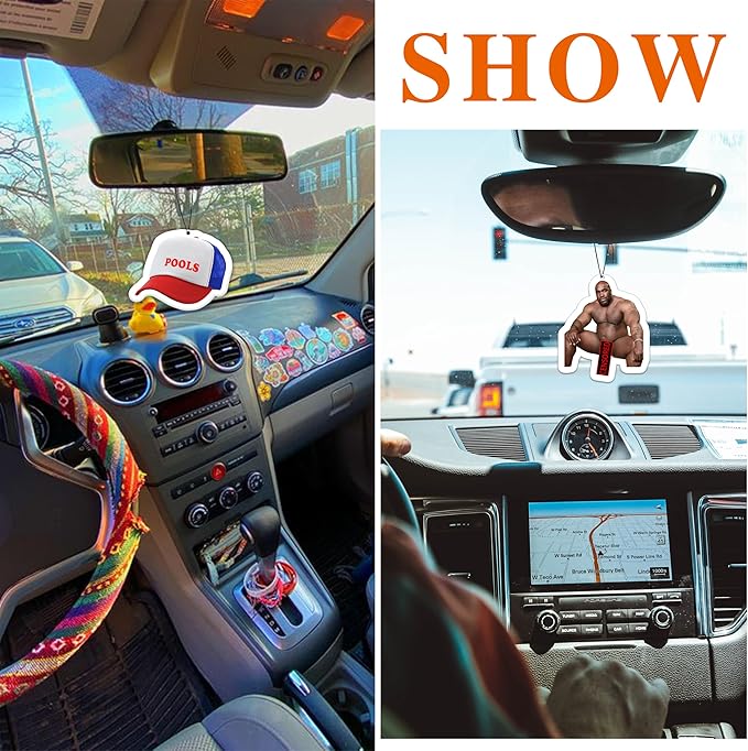 Pounchi Funny Car Air Freshener Cards (4 Pack Refreshing Ice Scent) Cool Accessories for Car Interior Hanging Gift Rearview Pendant Supplies