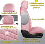 Chezope Car Seat Covers Full Set, Pink Leather Seat Covers, Breathable Front and Back Car Seat Protectors, Wear-Resistant Seat Covers Universal Fit for Most Cars SUV Truck (Pink-Diamonds,Full Set)