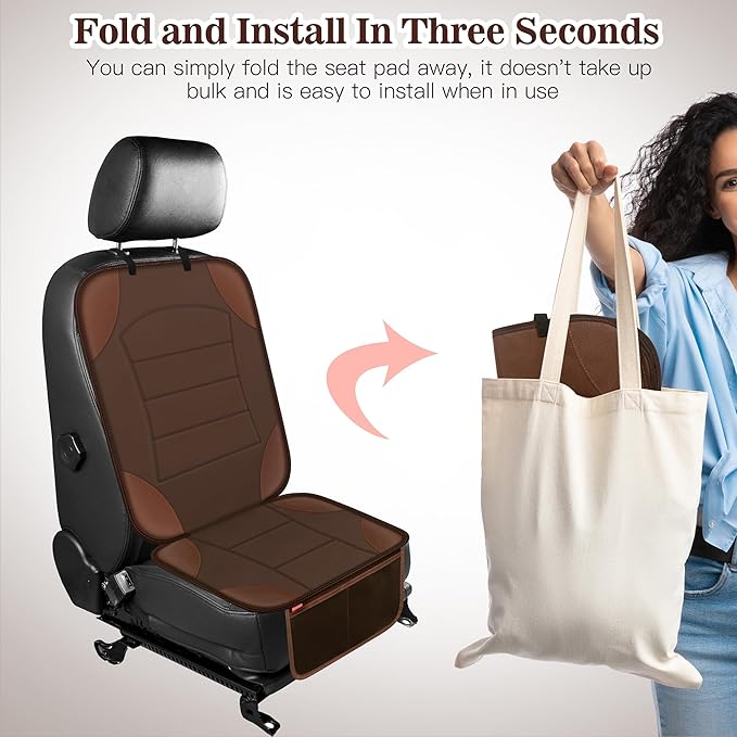 Sinvitron Car Seat Protector for Child Car Seat - Waterproof Non-Slip Leather Mat with 2 Mesh Pockets, Universal Seat Cover for Baby, Pets & Vehicles(2-Pack, Brown)