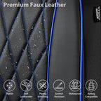 CAR PASS Piping Luxury PU Leather Two Front Car Seat Covers,Waterproof Anti- Slip Seat Covers Compatible with Front Seat Armrests,Universal Fit for Suvs,Vans,Trucks,Airbag Compatible(Black and Blue)
