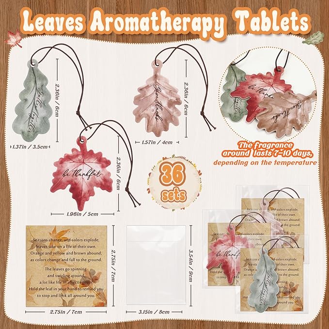 36 Sets Leaves Car Air Fresheners Bulk Maple Leaf Hanging Ornament Scented with Essential Oils Christmas Tree Decor for Men Women Coworkers Team Staff Office Car Party Supplies