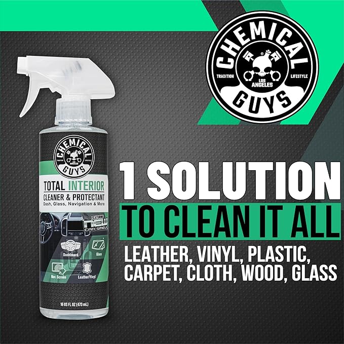 Chemical Guys Total Interior Cleaner and Protectant, New Car Smell, 16 fl oz + New Car Smell Premium Air Freshener and Odor Eliminator, Great for Cars, Trucks, SUVs, RV & More, 16 fl oz