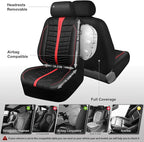 CAR PASS Leather Mesh Car Seat Covers Full Set, 3D Foam Breathable Luxury Mesh Leather Seat Covers Full Set, Universal Fit for Cars Trucks SUV, Airbag Compatible, Anti Slip Seats 5 Black Red