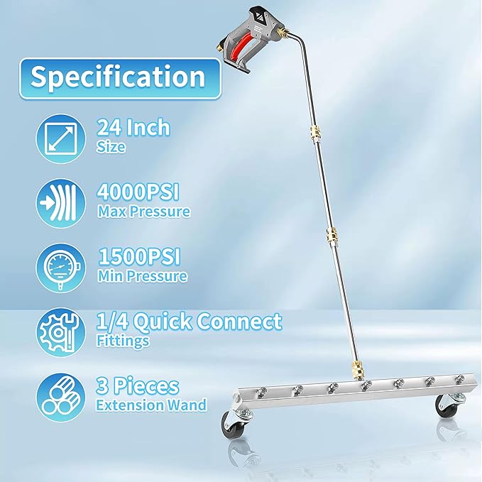 M MINGLE 24” Undercarriage Pressure Washer Attachment, Undercarriage Sprayer with 7 Nozzles, Under Car Washer with 3 Pieces Extension Wand, 4000 PSI