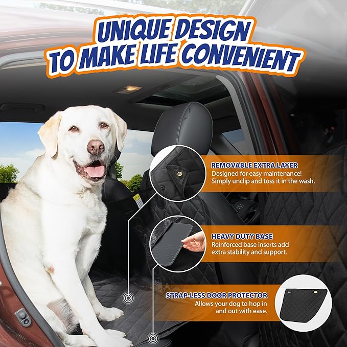 Panther Armor Hard Bottom Backseat Extender for Dogs, Dog Car Seat Cover with 2 Door Protectors, Foldable 8-Panel Dog Hammock, Waterproof Bench Seat Protector, Washable Topper