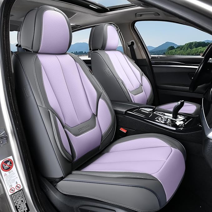 Coverado Seat Covers, Car Seat Covers Full Set, Leather Seat Covers for Cars, Car Seat Protector, Gray Car Seat Covers Front Seats and Back Seats Universal Fit for Most Cars Purple