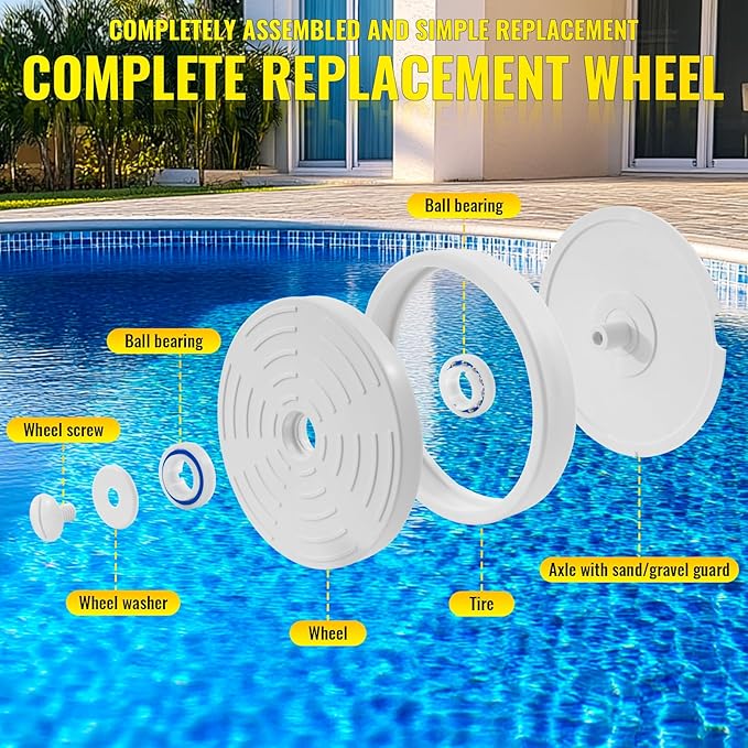 DWALE Large Wheel Complete with Tire Bearings Replacement,Pool Cleaner Large Wheel for Polaris Zodiac 280 (Not Compatiable with Polaris 360 380 Model Pool Cleaner)