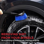 TAKAVU 17.5" Long Handle Wheel Tire Body Brush - Gentle Car Wash Brush for Safe Tire Sidewall & Wheel Cleaning - Scratch-Free Automotive Tool (Blue - Stiff Bristle)