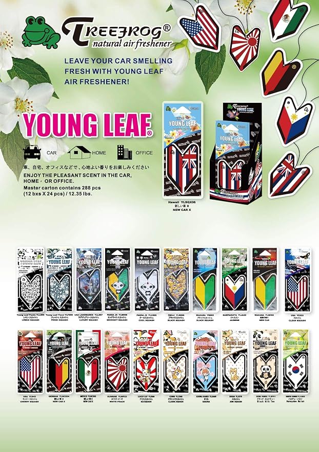 Treefrog Young Leaf Fresh Honeydew Melon scent 5-Pack, South Korea Flag Car Hanging Air Freshener