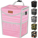 Car Trash Can with Lid, Cute Leakproof Car Trash Garbage Bag Hanging Vehicle Trash Bin Small Portable Automotive Garbage Cans Organizer for Back/Front Seat/Console(2.8 Gallons,Pink Print)