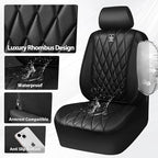 CAR PASS Piping Luxury Faux PU Leather Two Front Car Seat Covers, Waterproof Anti Slip Seat Covers Compatible with Front Seat Armrests,Universal Fit for Suvs,Vans,Trucks, Airbag Compatible(All Black)