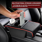 Center Console Cover,Car Armrest Cushion Multifunctional with 2 Storage Bags Cup Holder,Phone Slot,Tissue Box Slot for Most Cars Accessories Interior Organizers-Black+Red 13.8x7.9 in