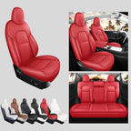 for Tesla Model Y Seat Covers 2020-2024 12pcs Waterproof Nappa Leather Seat Cover Fully Wrapped Customized for Tesla Model Y (TY-Red)