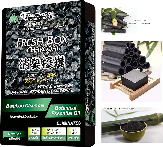 Tree frog Black Squash x2, New Car x2, White Peach x2, Charcoal Car Air freshener 6-pack Assorted, last long with Generously Large size content 200g.