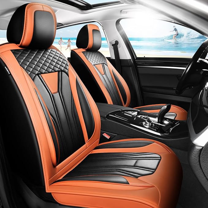 Fit Tucson Car Seat Covers Compatible with Hyundai Tucson 2010-2026, Premium Leather Breathable, Wear Resistant, Airbag Compatible, All-Weather Protection & Full Coverage, Full Set Orange&Black