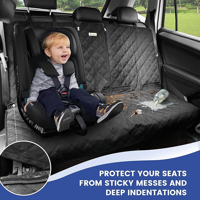 Back Seat Cover - 900D Oxford Waterproof Car Seat Protector, Fits Cars/SUVs/Trucks, Split Bench, Non-Slip, for Messy Kids & Drooling Dogs, Easy Clean(Black)