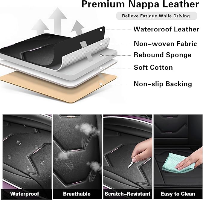 otoez Leather Seat Covers for Car Full Set, 5 Seat Car Seat Cover, Waterproof Automotive Seat Covers, Universal Seat Protector for Most Cars SedensTrucks SUVs (Dark Purple)