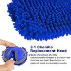 anngrowy 62" Microfiber Car Wash Brush with Long Handle Car Washing Mop Kit Mitt Sponge Car Cleaning Supplies Kit Duster RV Washing Car Brush Accessories, 1 Chenille Scratch-Free Replacement Head