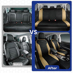 Skechers Memory Foam Seat Covers,Leather Car Seat Covers, Ultimate Comfort & Support Seat CoversFull Sets,Airbag Compatible, Automotive Universal Fit Most for SUVs, Vans, Sedans, Cars, Trucks,Beige