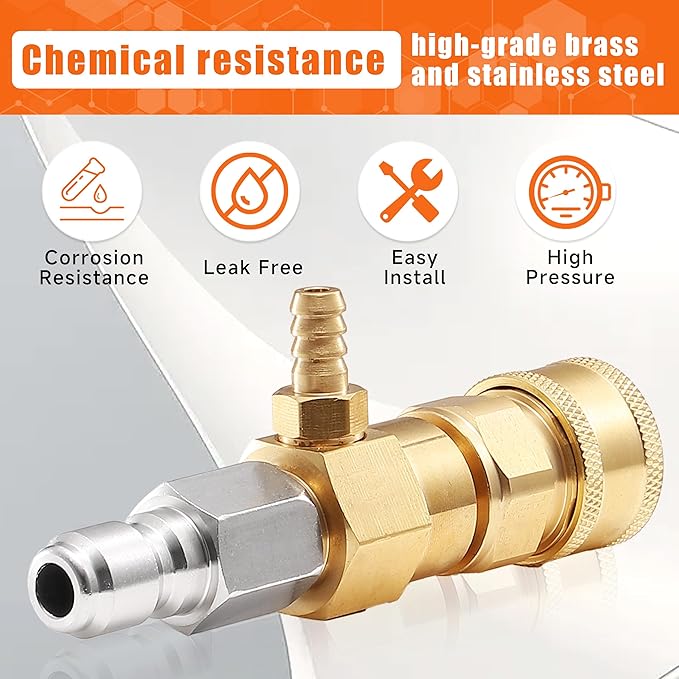 PWACCS Chemical Injector Kit for Pressure Washer, Downstream Injector with 10 FT Siphon Hose, 5-8 GPM, 3/8 Inch Quick Connect