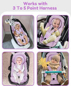 Infant Car Seat Insert with Removable Cushion for Baby Preemie Newborn Infant, Reversible carseat Insert Head Body Support Fits for Stroller, Baby Swing, Rocker, Bouncer, Bassinet - Purple