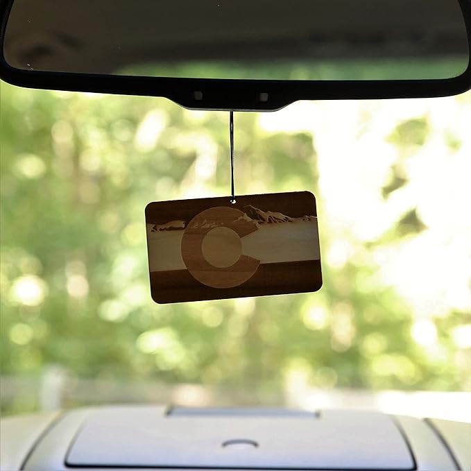 Arotags Colorado Wooden Car Air Freshener - Long Lasting Cool Breeze Scent Diffuses for 365+ Days - Includes Hanging Mirror Diffuser and Fragrance Oil - 100% American Made