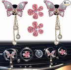 4 Pcs Pink Bling Butterfly and Daisy Car Air Fresheners Vent Clips Diffuser Vent Clip Rhinestone Diamond Decoration Car Interior Decor Cute Accessories for Women, Automotive Air Fresheners