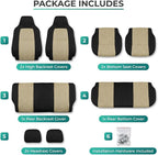 FH Group Automotive Full Car Seat Covers for SUV, Trucks, Sedan and More - Universal Fit Front High Back & Rear Solid Bench Design Interior Accessories - 3D Air Mesh Fabric Center Panel - Beige