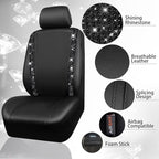 CAR PASS Bling Diamond Car Seat Covers, Shining Rhinestones Waterproof Faux Leather, 7 Seats 3 Rows with Zipper Glitter Crystal Sparkle Strips Universal Fit 95% MPV,SUV,CAR for Women Girl, Black
