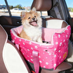 Dog Car Seat for Console - Memory Foam Pet Booster Seat for Small Medium Dogs Up to 21 lbs - SUV Truck Center Console Dog Seat with Safety Leash & Storage Pockets - Washable Cover (Large Rose Red)
