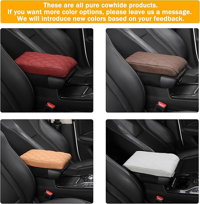 Car Center Console Cover/pad Genuine Leather,Universal Armrest mat, Adjust driving posture Cushion,Protector box,Memory Foam,Real cowhide,Relieves shoulder/arm fatigue,boosting driving safety