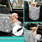 Cullaby Center Console Dog Car Booster Seat for Small Dogs 0-15 lbs - Grey Pet Travel Carrier Safety Leash, Detachable Seat Belt & Storage Pockets