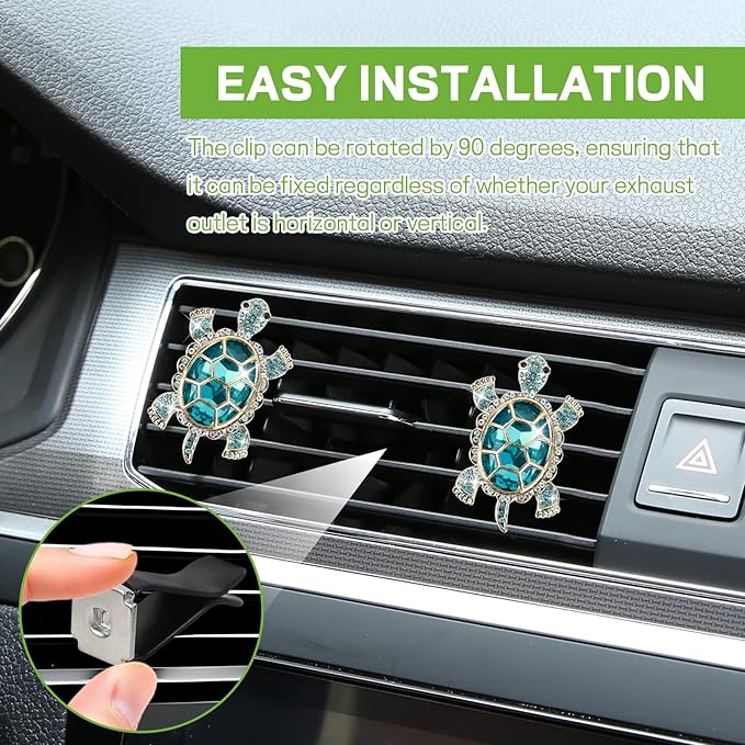 2PCS Sea Turtles Car Air Freshener Vent Clip, Bling Cute Turtle Vent Clips for Cars, Rhinestone Auto Air Conditioning Outlet Clip, Ocean Theme Interior Decor Car Accessories (Blue)