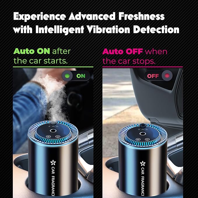 Smart Car Air Freshener - Automatic Essential Oils Aroma Diffuser - Rechargeable Auto On/Off Fragrance Fresheners with Starry Lights Projector - 3 Adjustable Mode Scent Purifier with 50mL Perfume