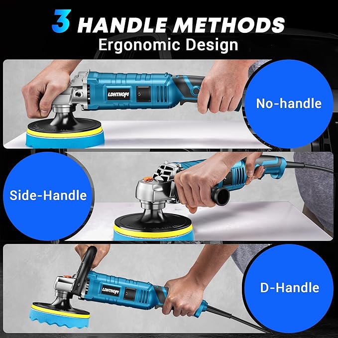 LDHTHOPI Buffer Polisher Kit for Car - 6/7 Inch Rotary 1600w Polisher Buffer Waxer,7 Variable Speed 1000-3500rpm,Detachable Handle Buffing Machine for Car, Boat Sanding, Polishing Waxing, Blue 3