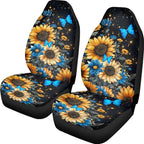 BIGCARJOB Sunflower Car Accessories Sets 2 Pcs Auto Front Seat Protector Butterfly Print Car Seat Cover Sets for Womens Girly Cute Car Interior Seat Cushion Pads
