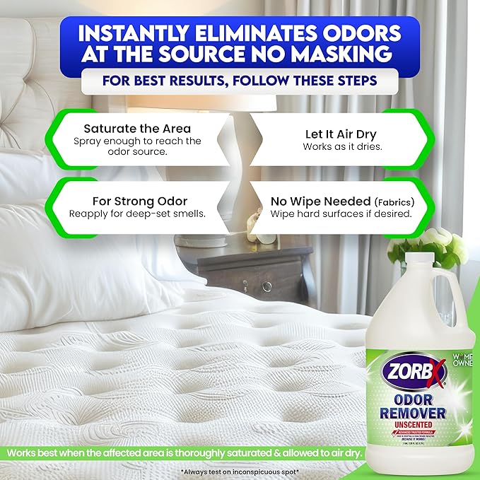 ZORBX Unscented Odor Eliminator Spray 128 Oz, 1 Gallon - Used in Hospitals & Healthcare Facilities - Advanced Trusted Odor Remover Formula - All-Purpose Deodorizer for Dog, Cat, Home, Carpet & Car