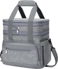 Insulated Lunch Box for Men & Women - Double Layer Leakproof Lunch Bag with Adjustable Shoulder Strap, Expandable Food Cooler for Work, Office, Travel, Camping (Grey)