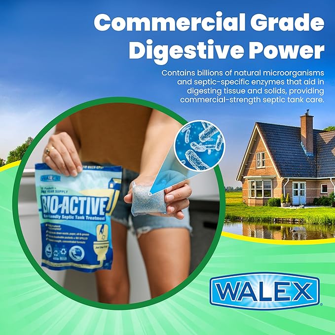 Walex Bio-Active Home Septic Tank Treatment-Strong Digestive Power with Beneficial Bacteria & Enzymes for Liquefying Solids & Breaking Down Waste,Odor Neutralizer -1 Year Supply,12 Counts(Pack of 12)