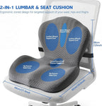 Office Chair Cushion for Tailbone & Back Pain Relief, Strong Lumbar Support Ergonomic Cushions, Comfortable Memory Foam Cushion for Pain Relief, Suitable for Office Chairs, Home Chairs, Car